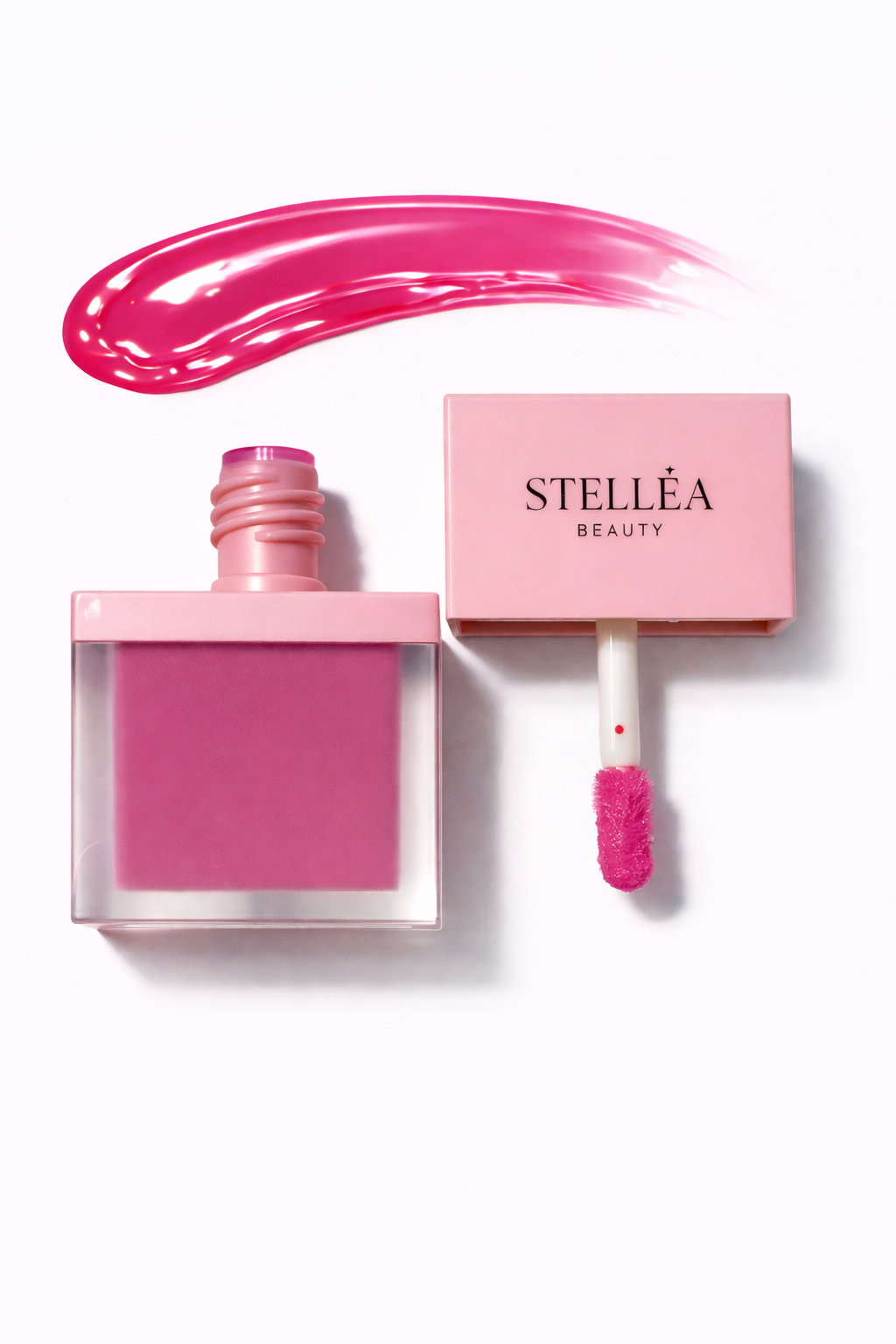 Lip gloss Stellea teinte Fuchsia Fedora fini brillant hydratant, applicateur mousse.